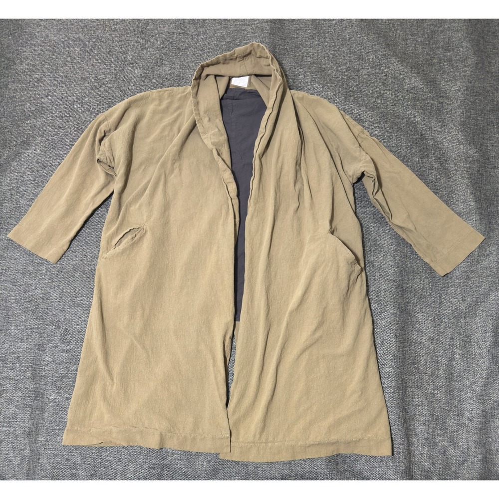 Carly Jean Los Angeles Womens Small Duster Coat Tan Cotton Open Front 80163